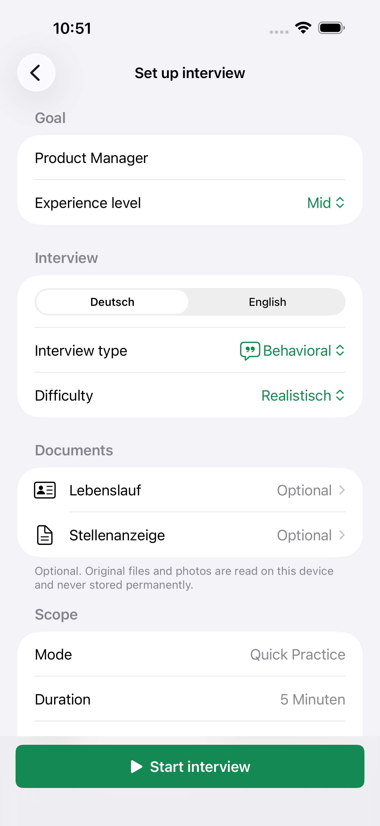 Interview setup