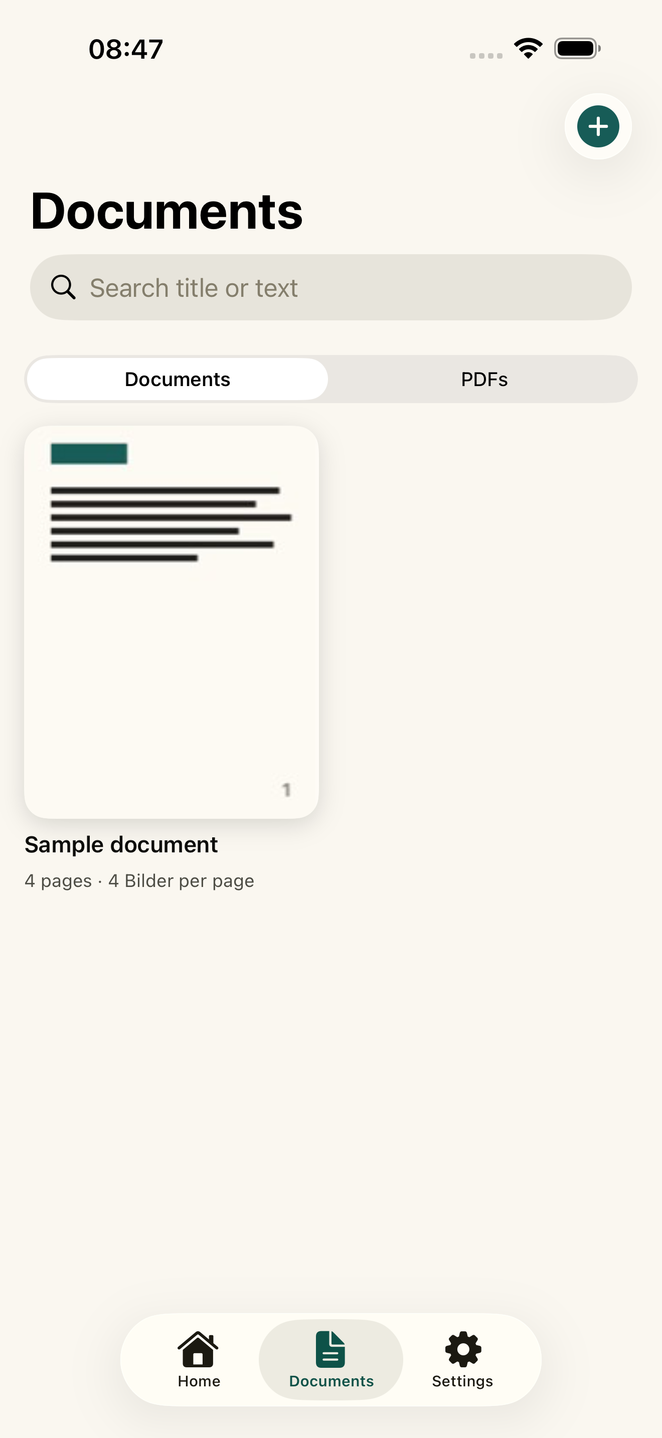 Documents tab with every scanned file